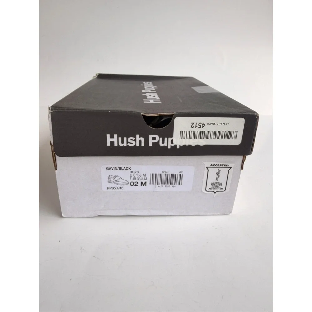 Hush Puppies HP853916 Boy's Size 2 M Leather Gavin School Slip On Shoes Black